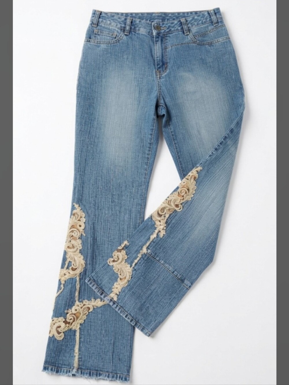 INC International Concepts Light Blue Straight-Leg Jeans with Cream Embroidery